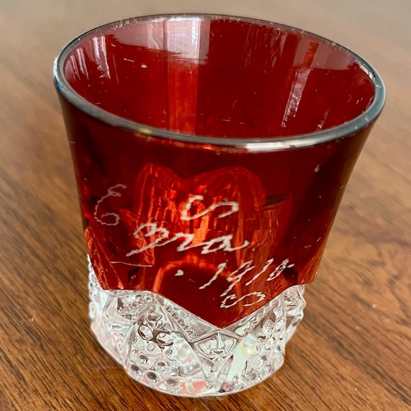 Antique Ruby Red Flash Glass Souvenir Set Of 3 Creamer & Shot Glass Early 1900s - Picture 9 of 16